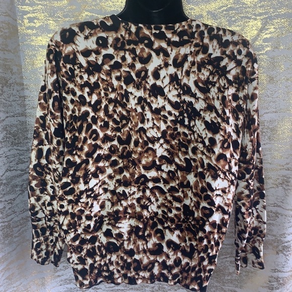 Cable&Gauge Brown/Cream Animal Print Cardigan/Sweater Size L - Picture 7 of 12